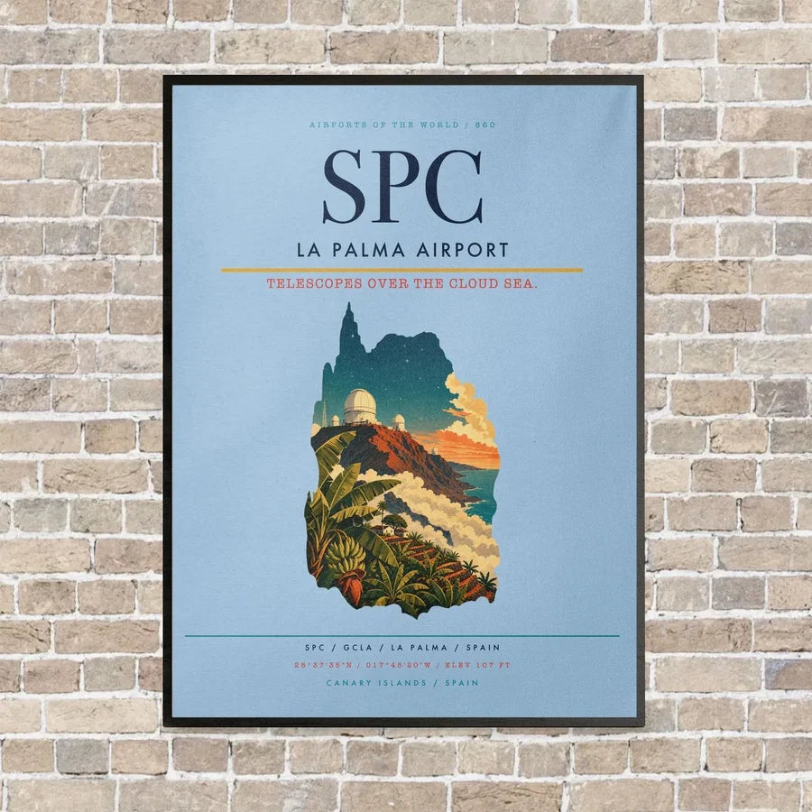 La Palma Airport SPC vertical canvas print - framed - light blue background