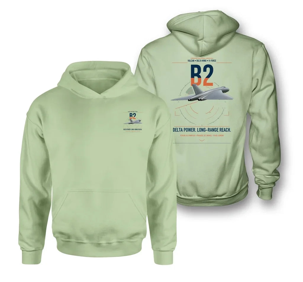 Avro Vulcan B2 design on light green double-side hoodie, double-side print