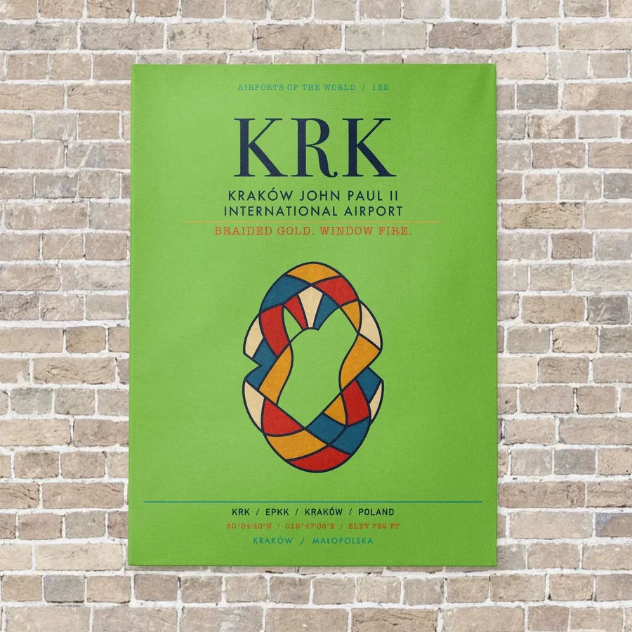Kraków John Paul II International Airport KRK vertical canvas print - no frame - light green background