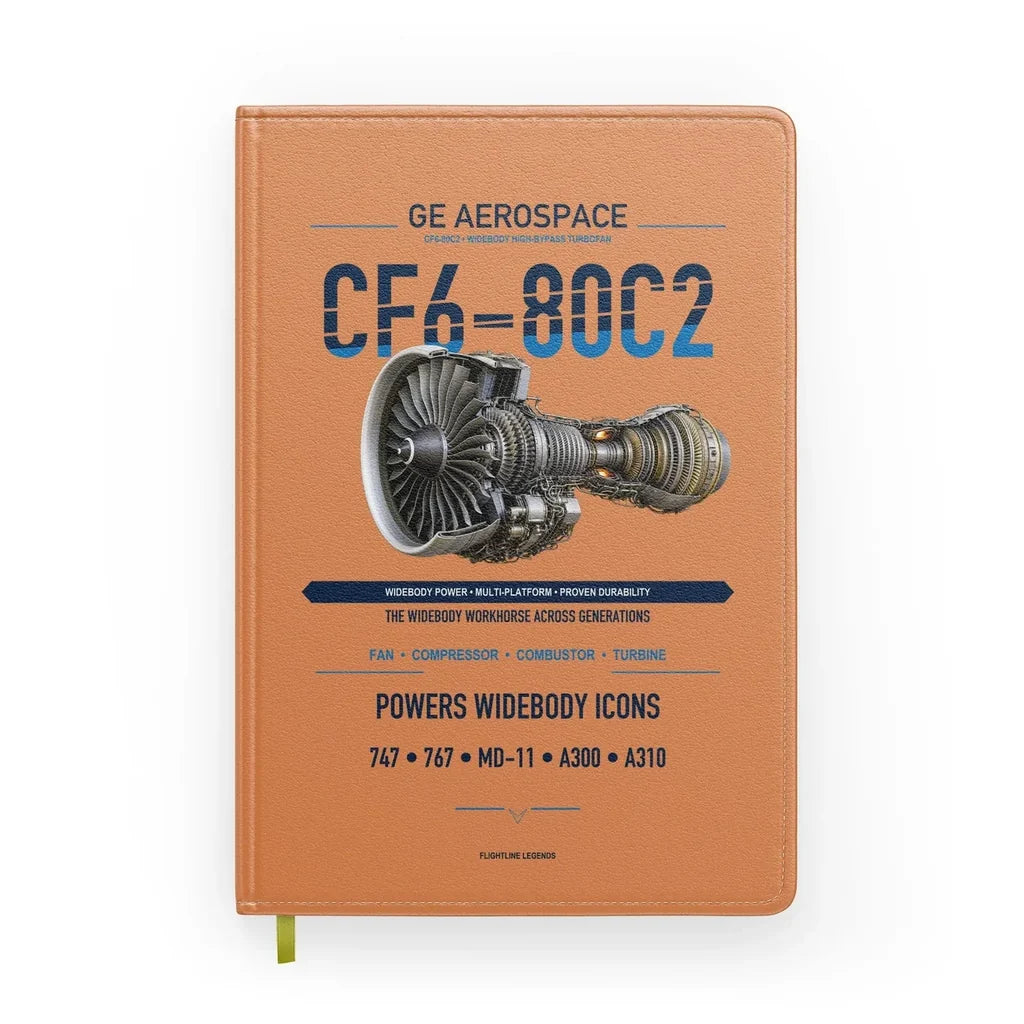 CF6-80C2 design on orange notebook