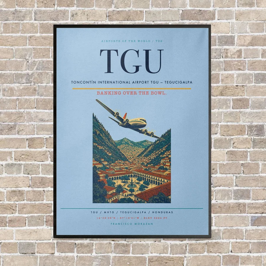 Toncontín International Airport TGU — Tegucigalpa vertical canvas print - framed - light blue background