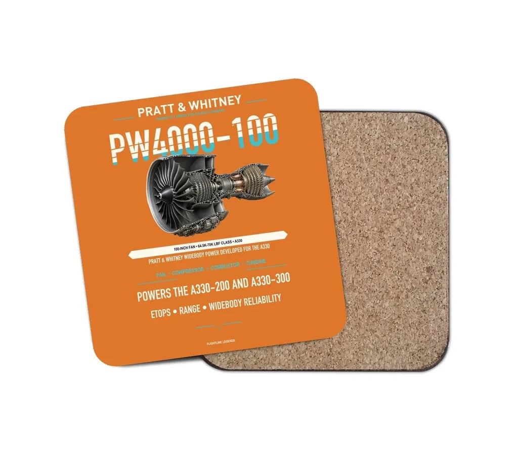 PW4000-100 design on orange 1 piece coaster