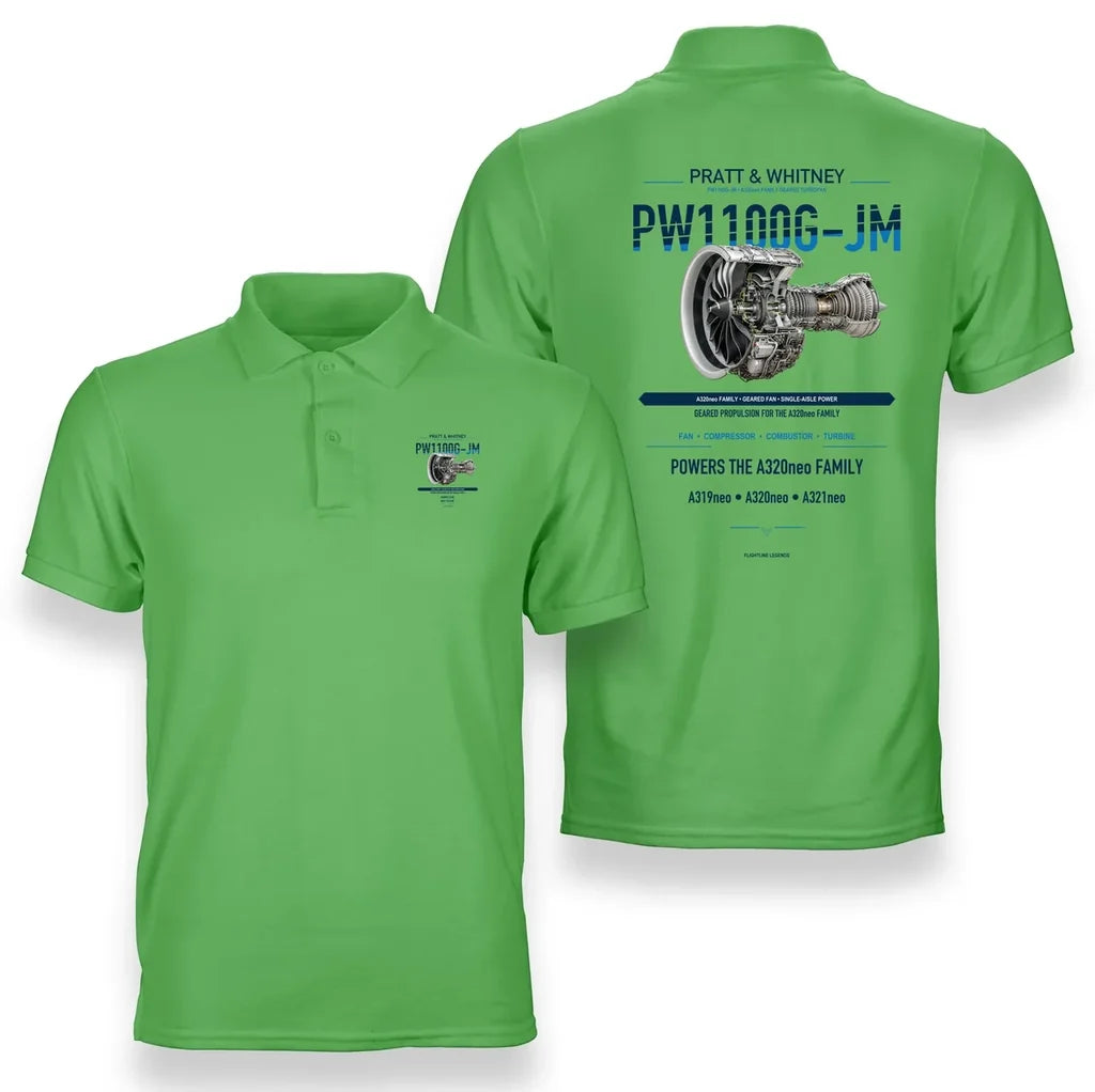 PW1100G-JM design on light green polo