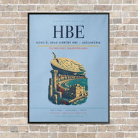 Thumbnail for Borg El Arab Airport HBE — Alexandria vertical canvas print - framed - light blue background