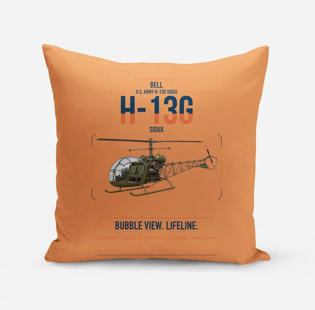 Bell H-13G Sioux design on orange pillow