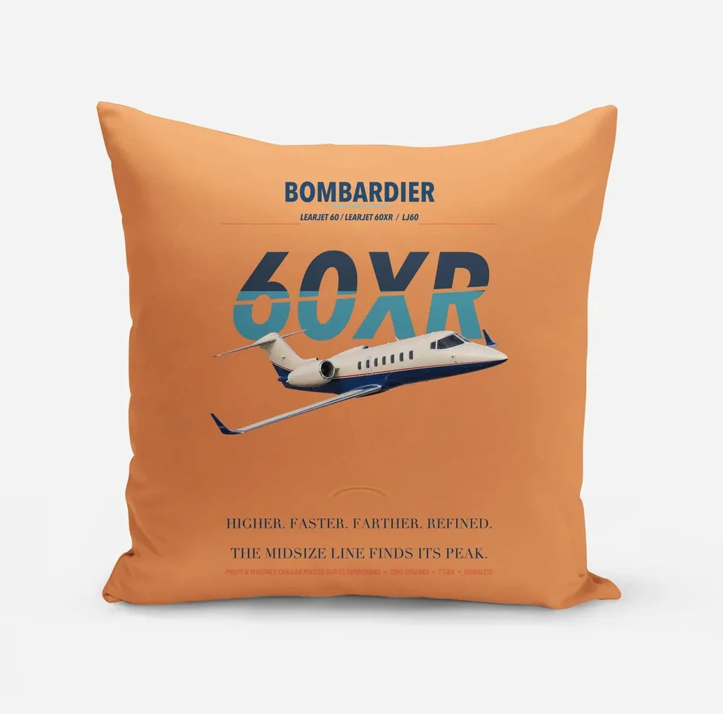 Bombardier Learjet 60XR design on orange pillow