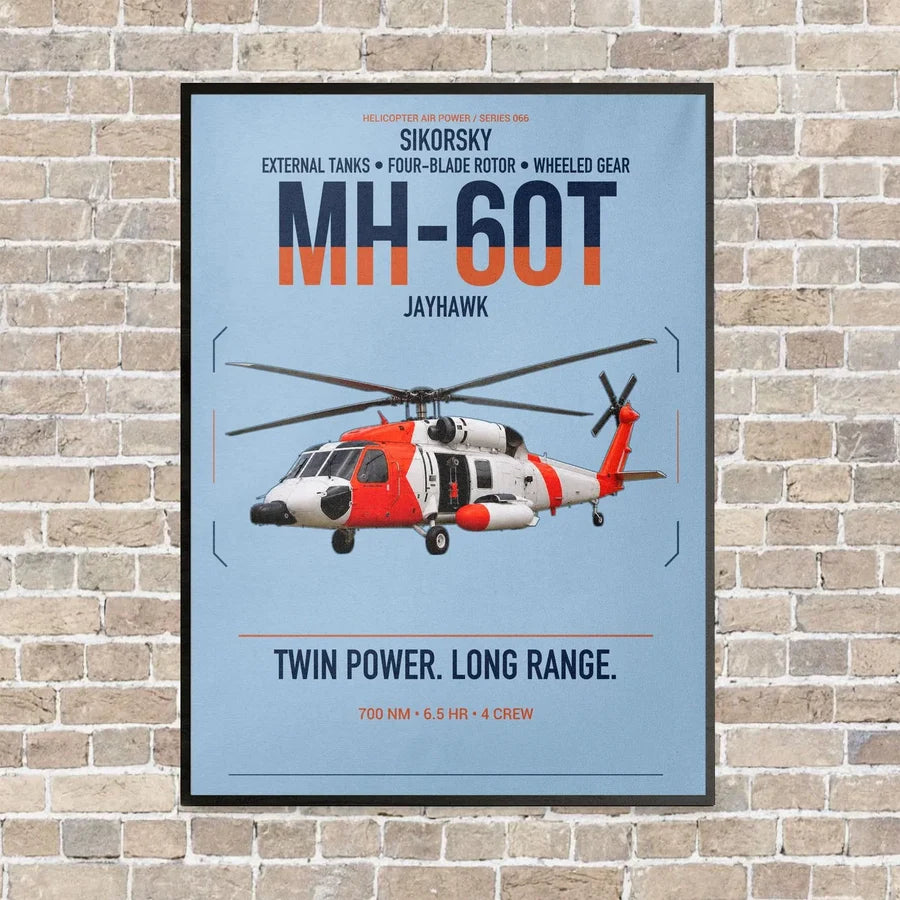 Sikorsky MH-60T Jayhawk vertical canvas print - framed - light blue background