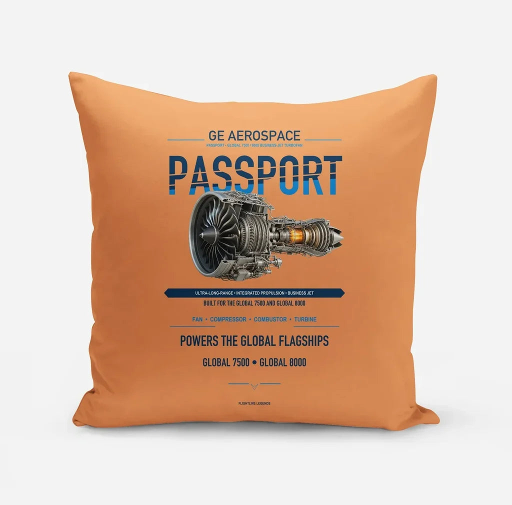 PASSPORT design on orange pillow