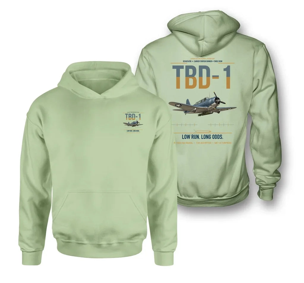 TBD-1 Devastator design on light green double-side hoodie, double-side print
