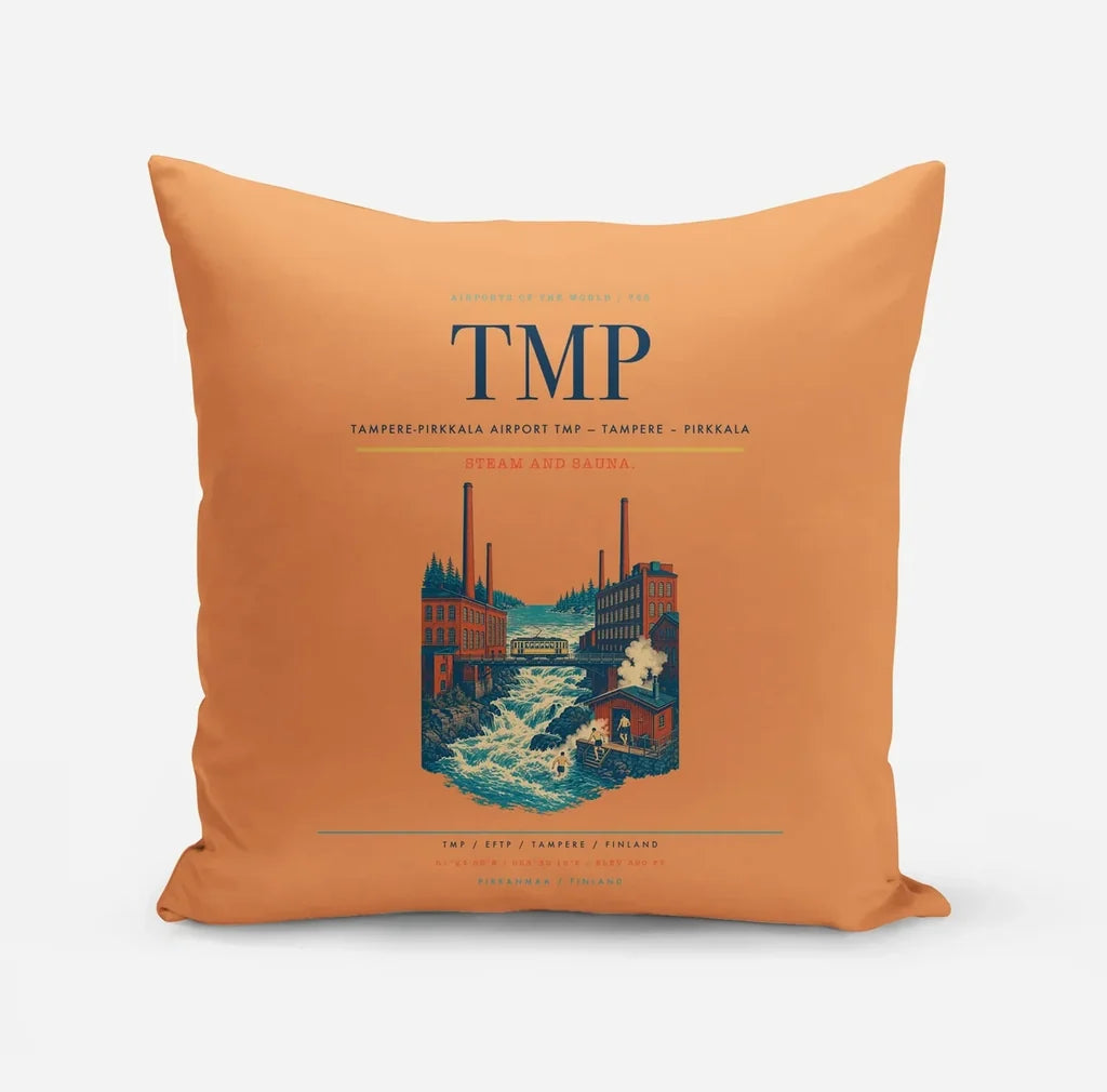 Tampere-Pirkkala Airport (TMP) design on orange pillow