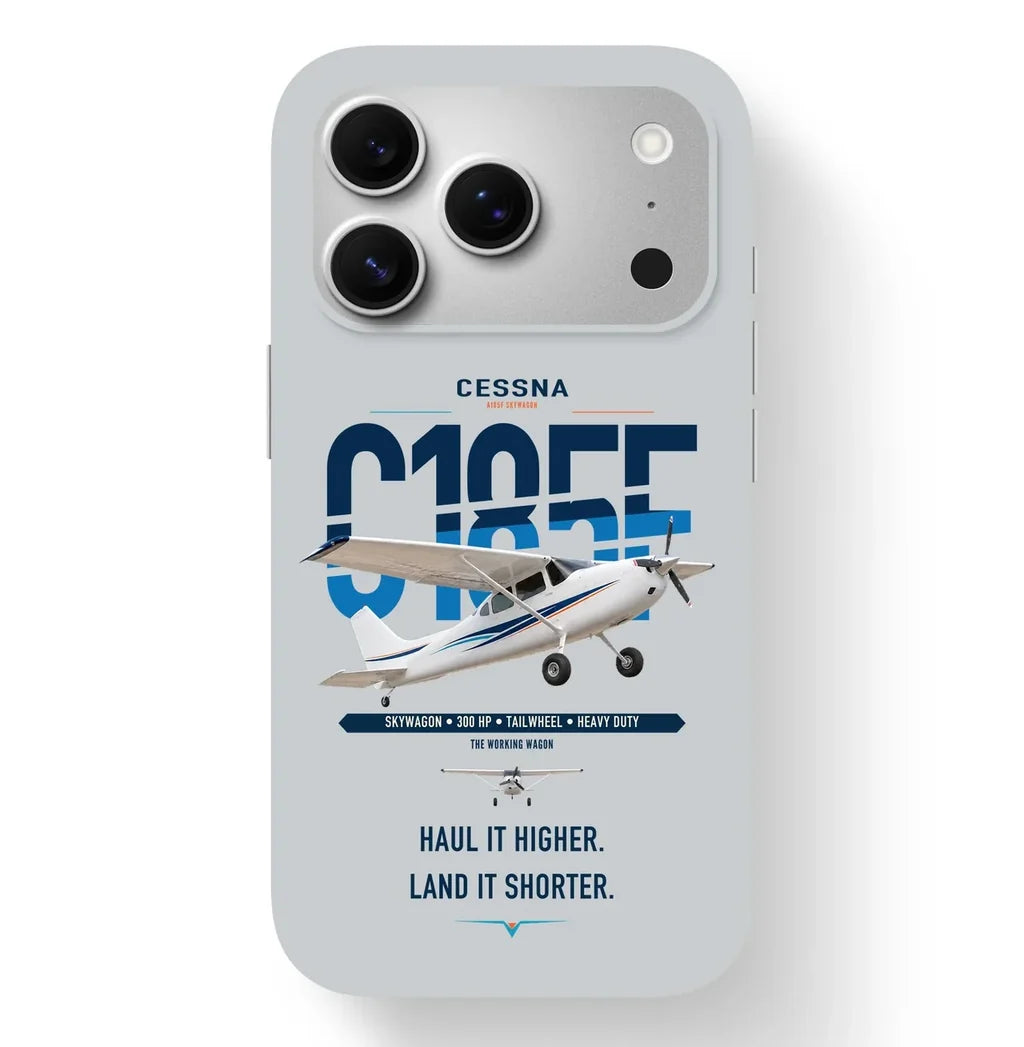 Cessna A185F Skywagon design on light gray magsafe iphone case, for iPhone 17 Pro