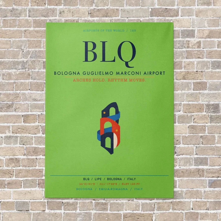 Bologna Guglielmo Marconi Airport BLQ vertical canvas print - no frame - light green background