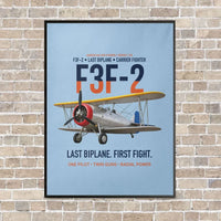 Thumbnail for F3F-2 Last Biplane First Fight vertical canvas print - framed - light blue background