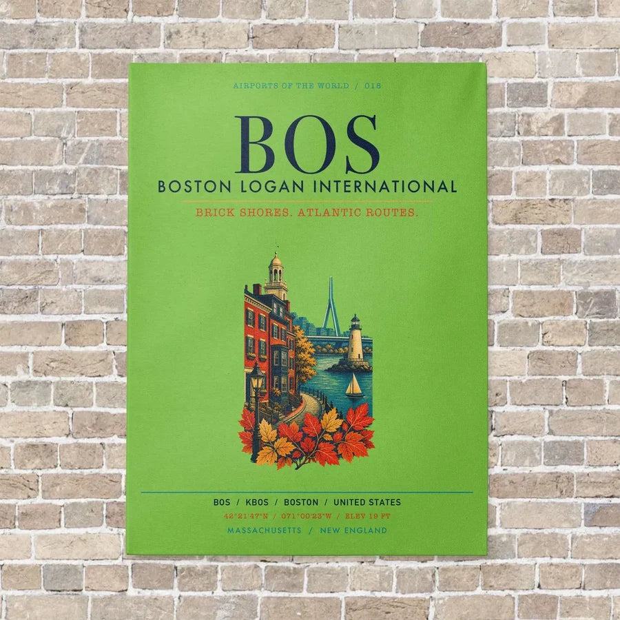 Boston Logan International Airport BOS vertical canvas print - no frame - light green background