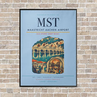 Thumbnail for Maastricht Aachen Airport MST vertical canvas print - framed - light blue background