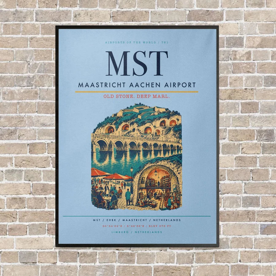 Maastricht Aachen Airport MST vertical canvas print - framed - light blue background