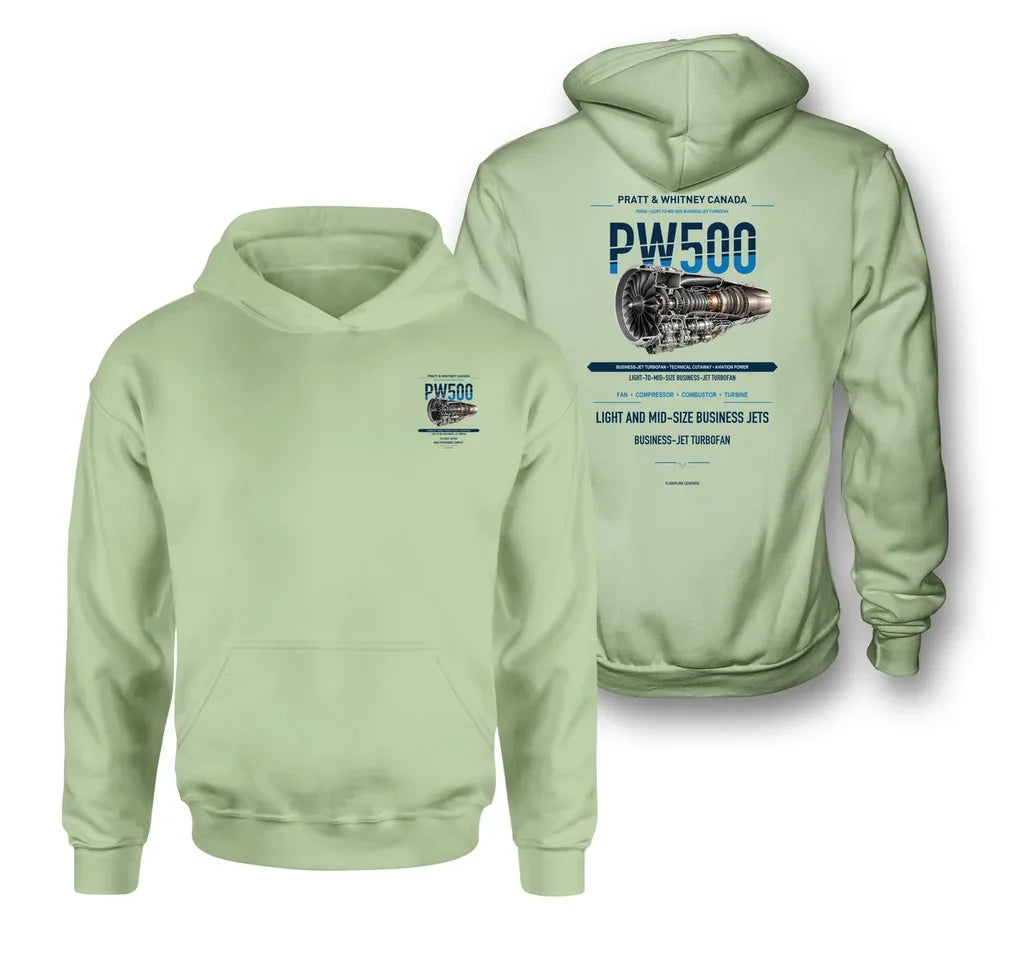 PW500 design on light green hoodie