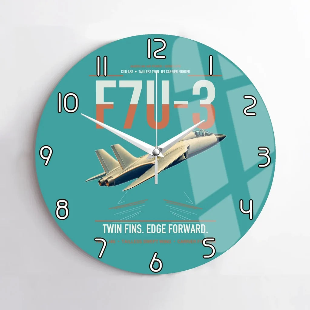 F7U-3 Cutlass design on turquoise no frame wall clock