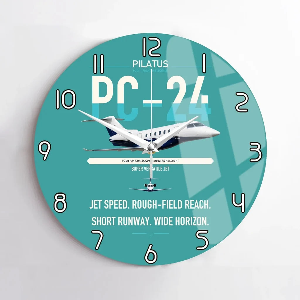 Pilatus PC-24 design on turquoise no frame wall clock