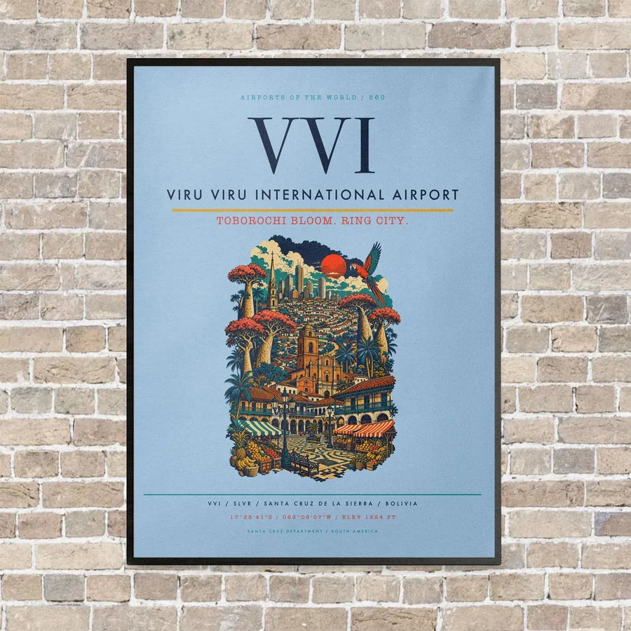 Viru Viru International Airport VVI - Canvas Framed - Light Blue
