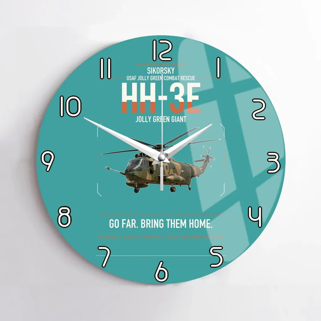 Sikorsky HH-3E Jolly Green Giant design on turquoise no frame wall clock