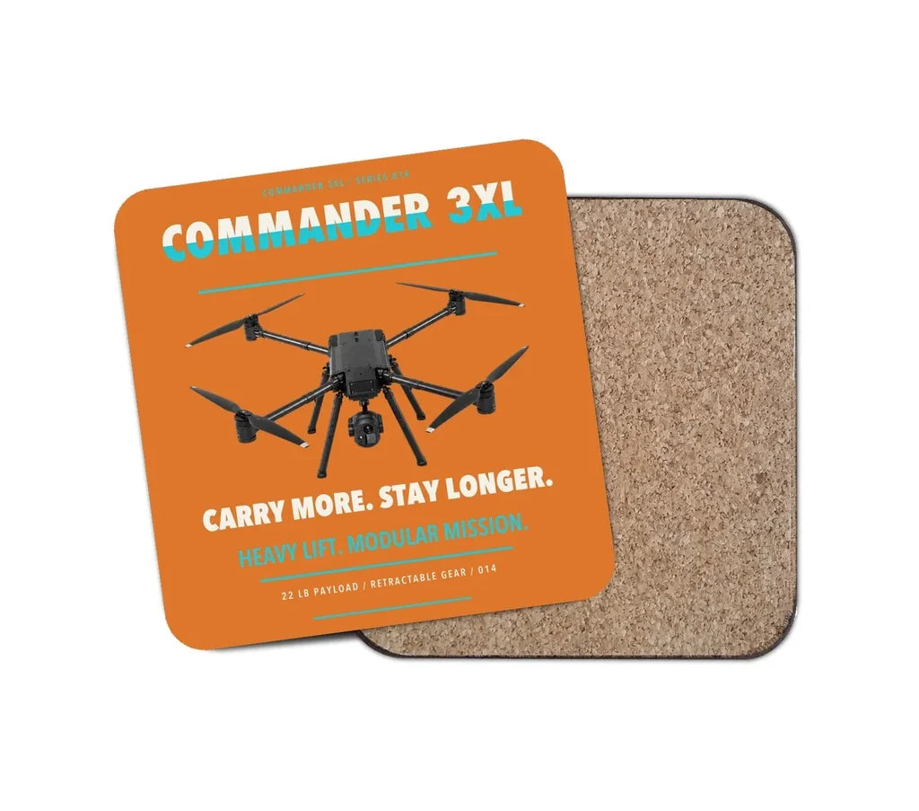 Draganfly Commander 3XL design on orange 1 piece coaster