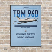 Thumbnail for Daher TBM 960 vertical canvas print - framed - light blue background
