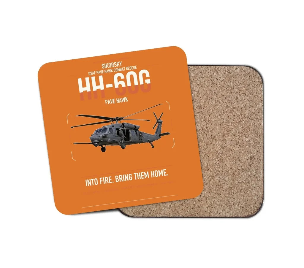 Sikorsky HH-60G Pave Hawk design on orange 1 piece coaster