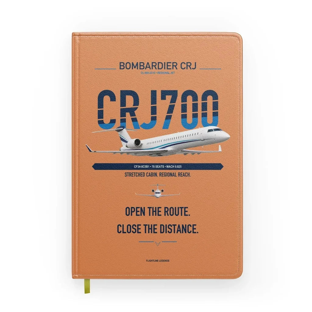 Bombardier CRJ700 design on orange notebook