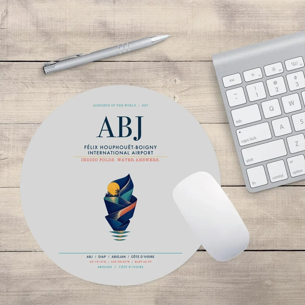 Félix Houphouët-Boigny International Airport (ABJ) design on light gray round mouse pad