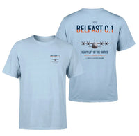 Thumbnail for Short Belfast C.1 design on light blue double-side t-shirt, double-side print