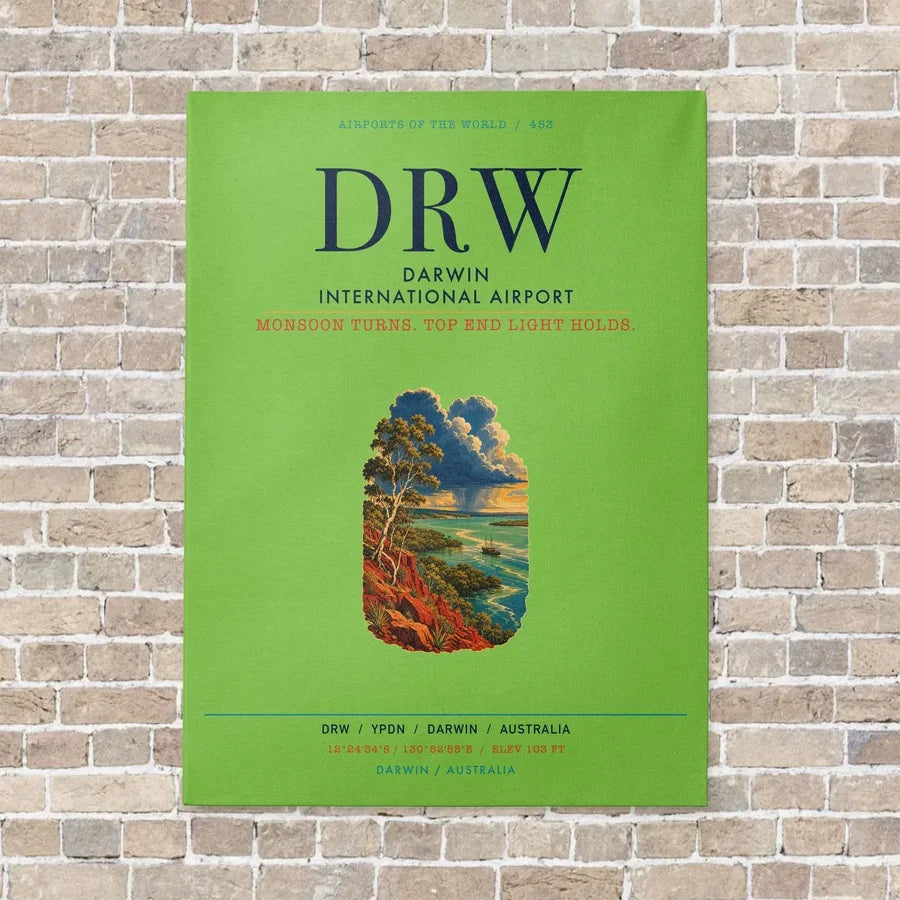 Darwin International Airport DRW vertical canvas print - no frame - light green background