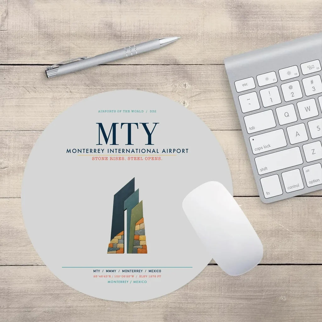 Monterrey International Airport (MTY) design on light gray round mouse pad