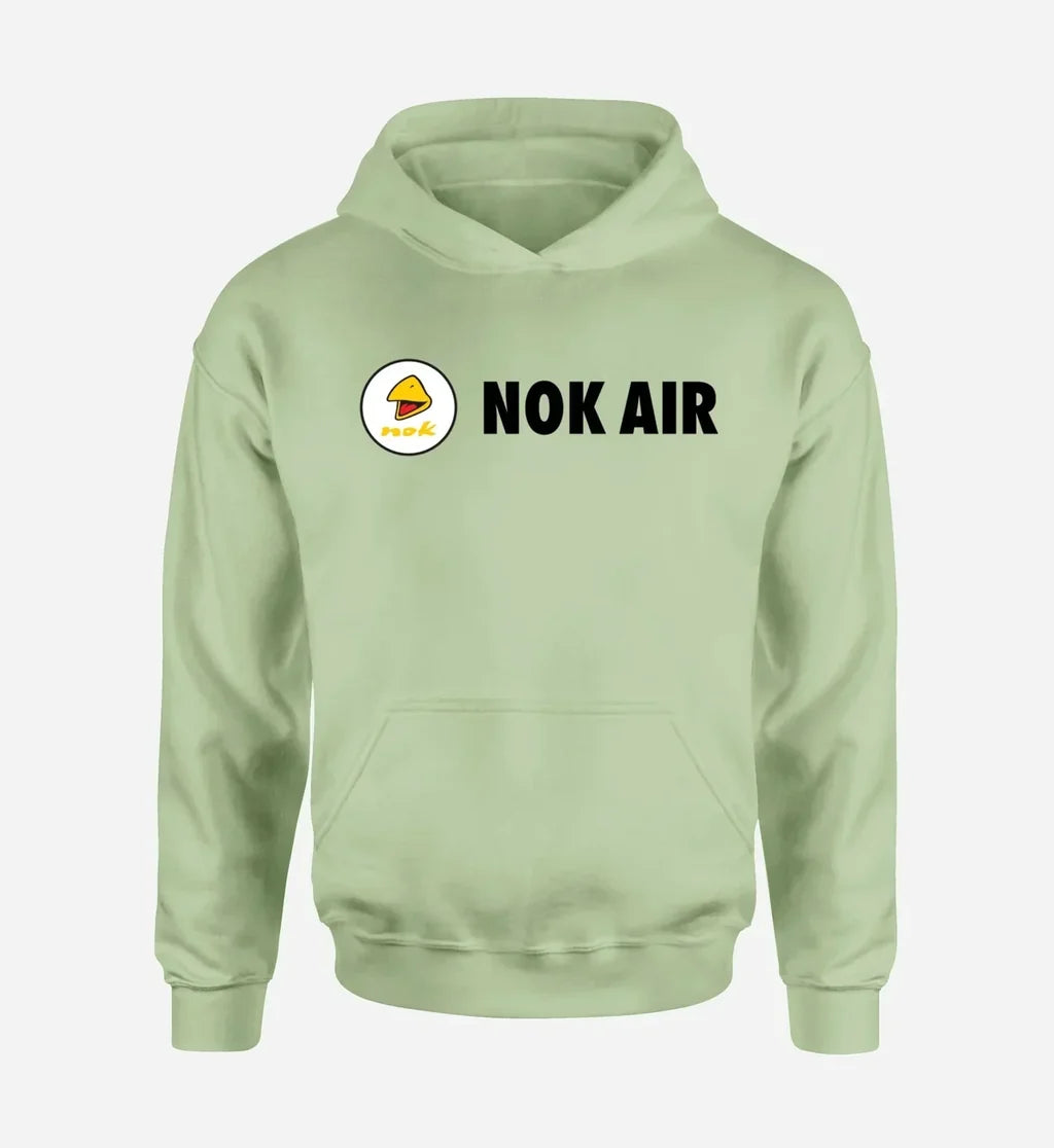 Nok Airlines logo printed on light green hoodie