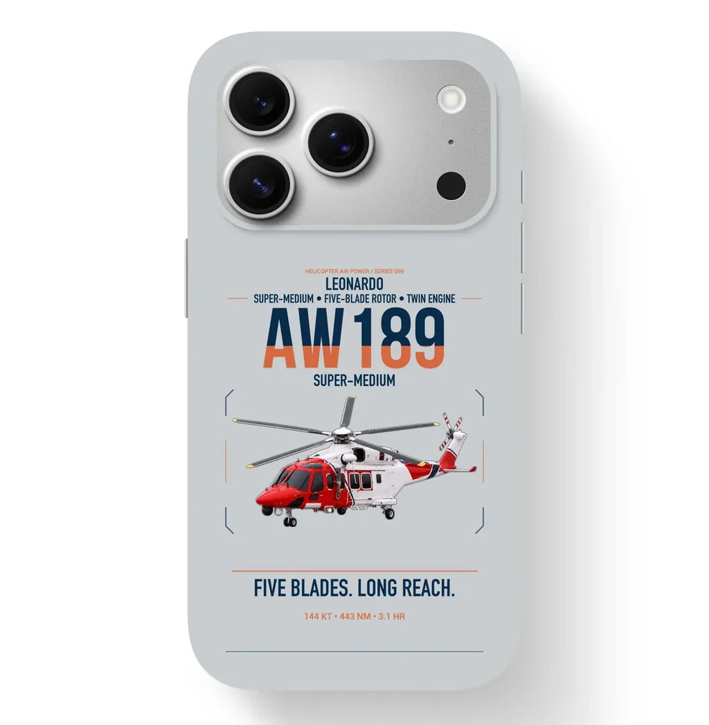 Leonardo AW189 design on light gray magsafe iphone case, for iPhone 17 Pro