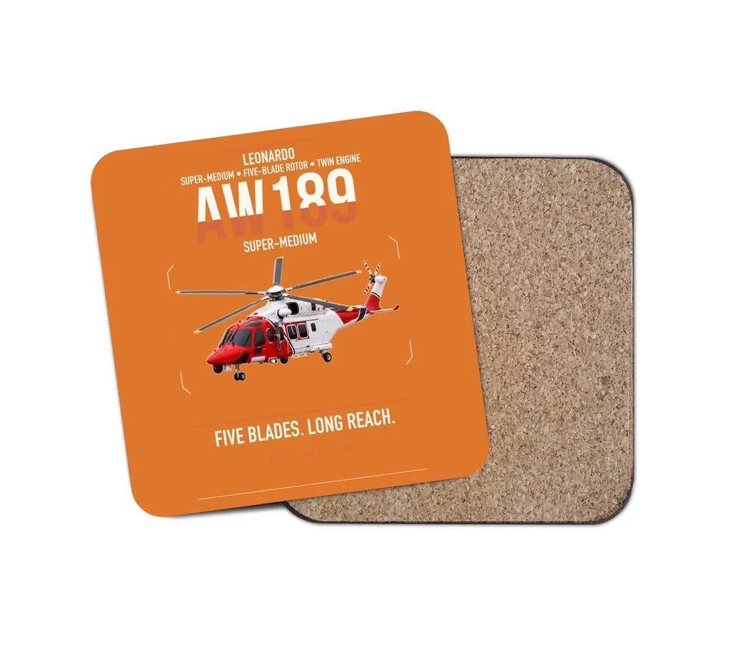 Leonardo AW189 design on orange 1 piece coaster