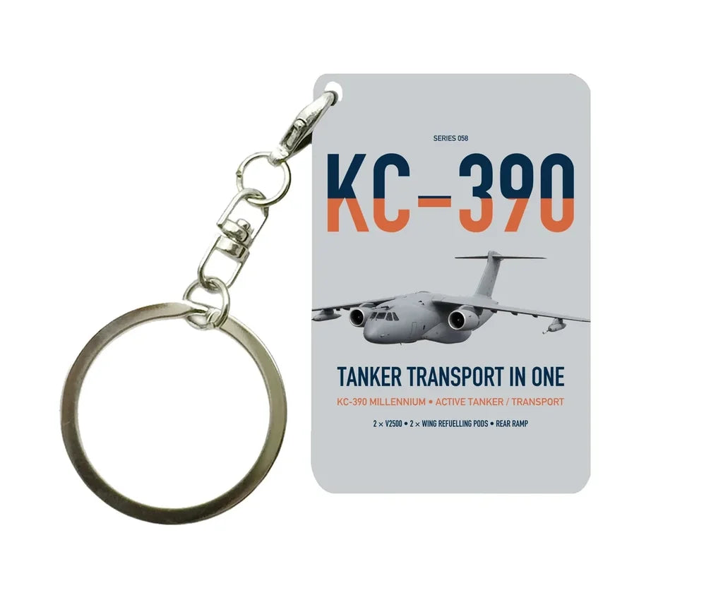 Embraer KC-390 Millennium design on light gray designed key chain, double-side print
