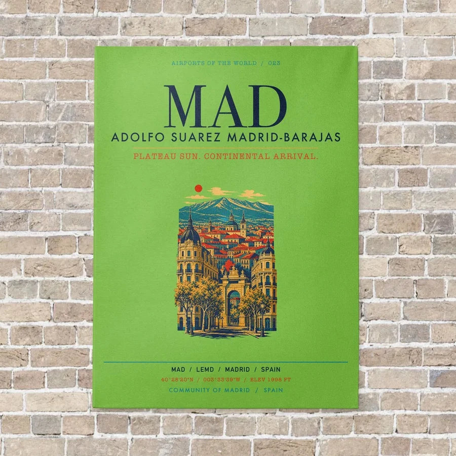 Adolfo Suarez Madrid-Barajas Airport MAD vertical canvas print - no frame - light green background