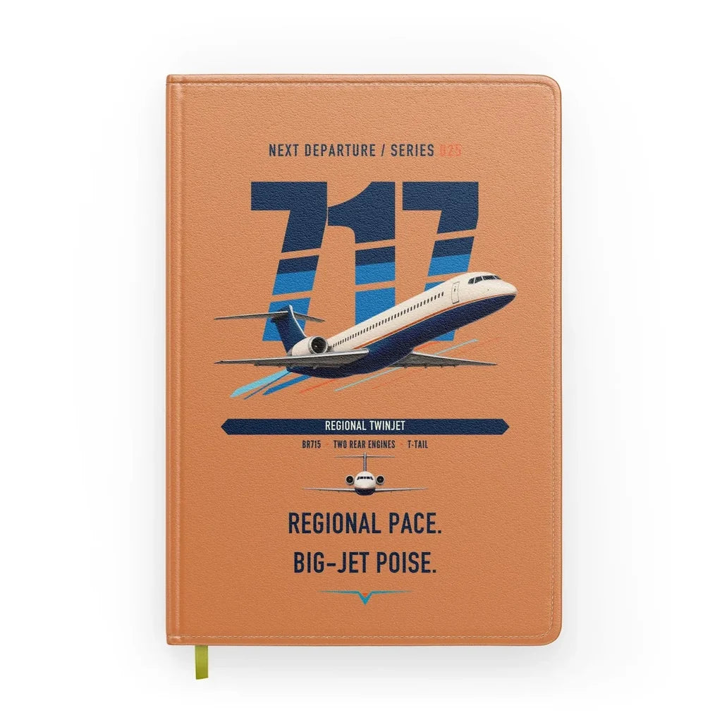 Boeing 717-200 design on orange notebook