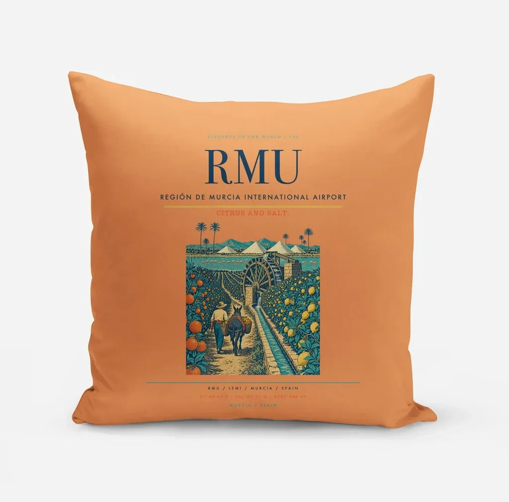 Región de Murcia International Airport (RMU) design on orange pillow