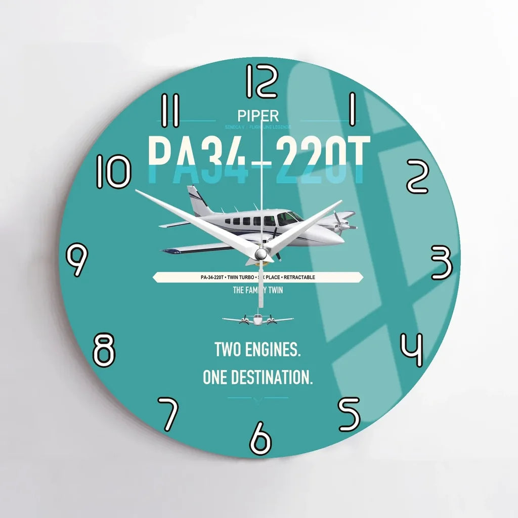 Piper PA-34-220T Seneca V design on turquoise no frame wall clock