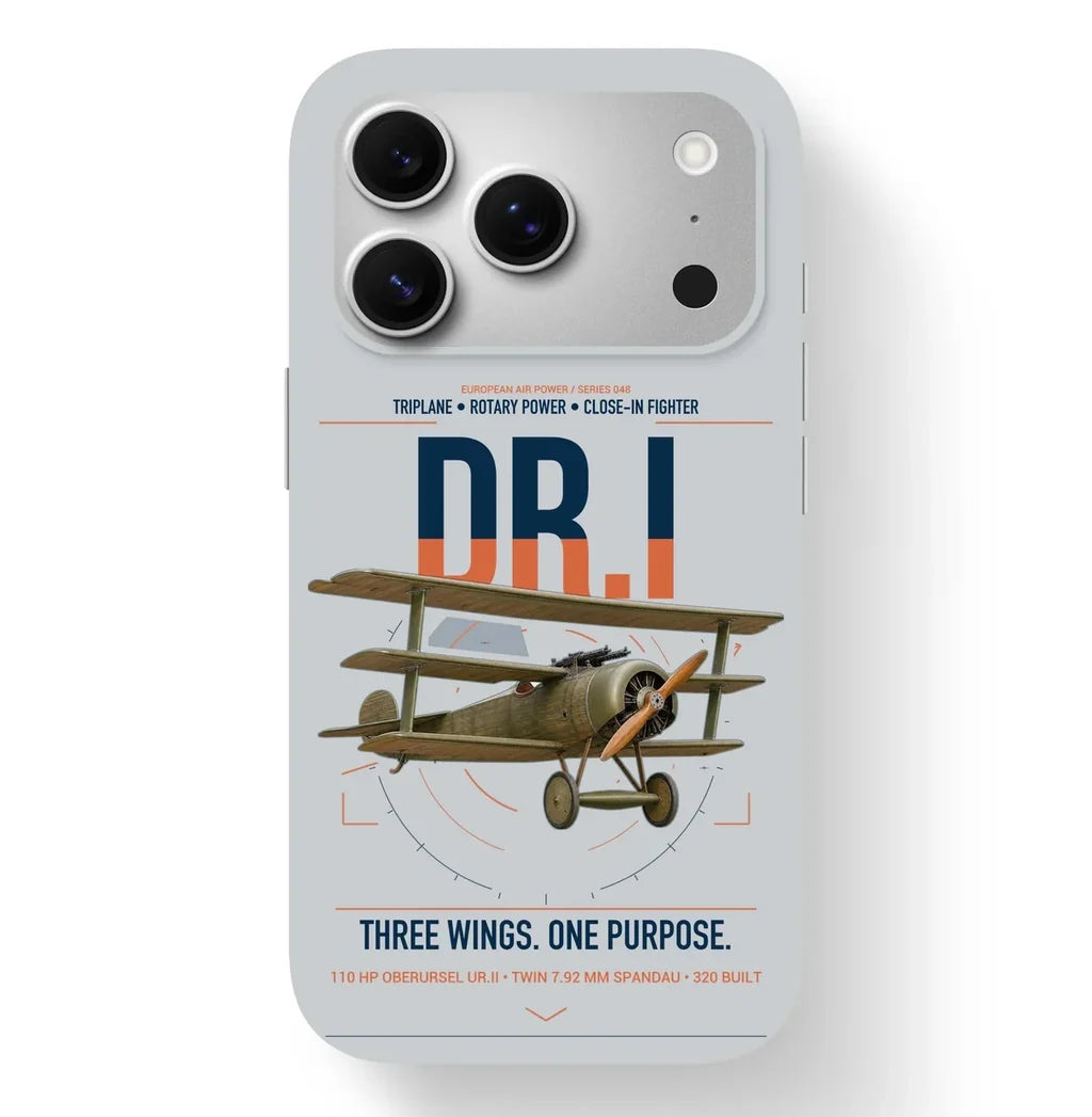 Fokker Dr.I design on light gray magsafe iphone case, for iPhone 17 Pro