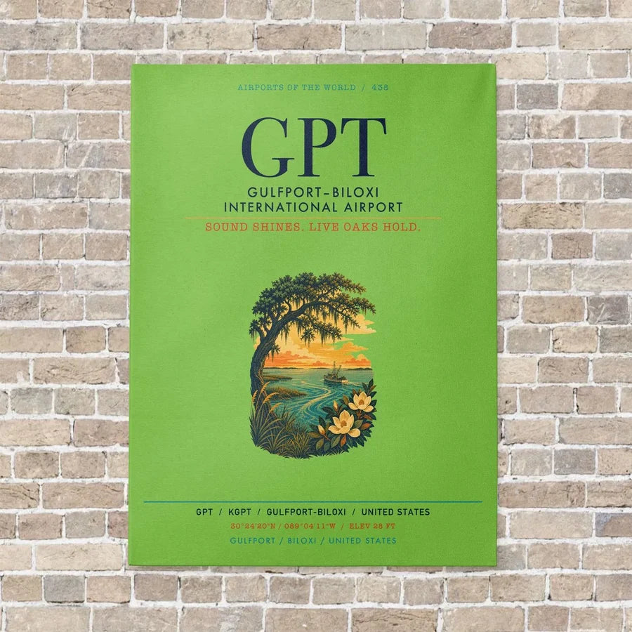 Gulfport–Biloxi International Airport GPT vertical canvas print - no frame - light green background