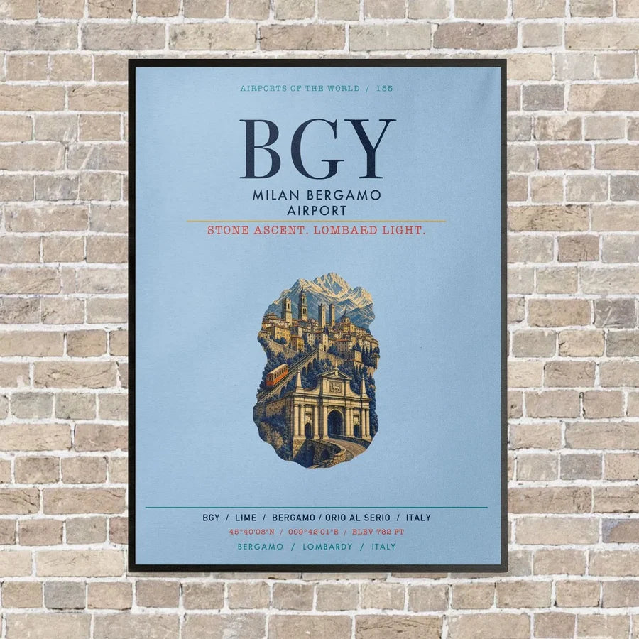 Milan Bergamo Airport BGY vertical canvas print - framed - light blue background