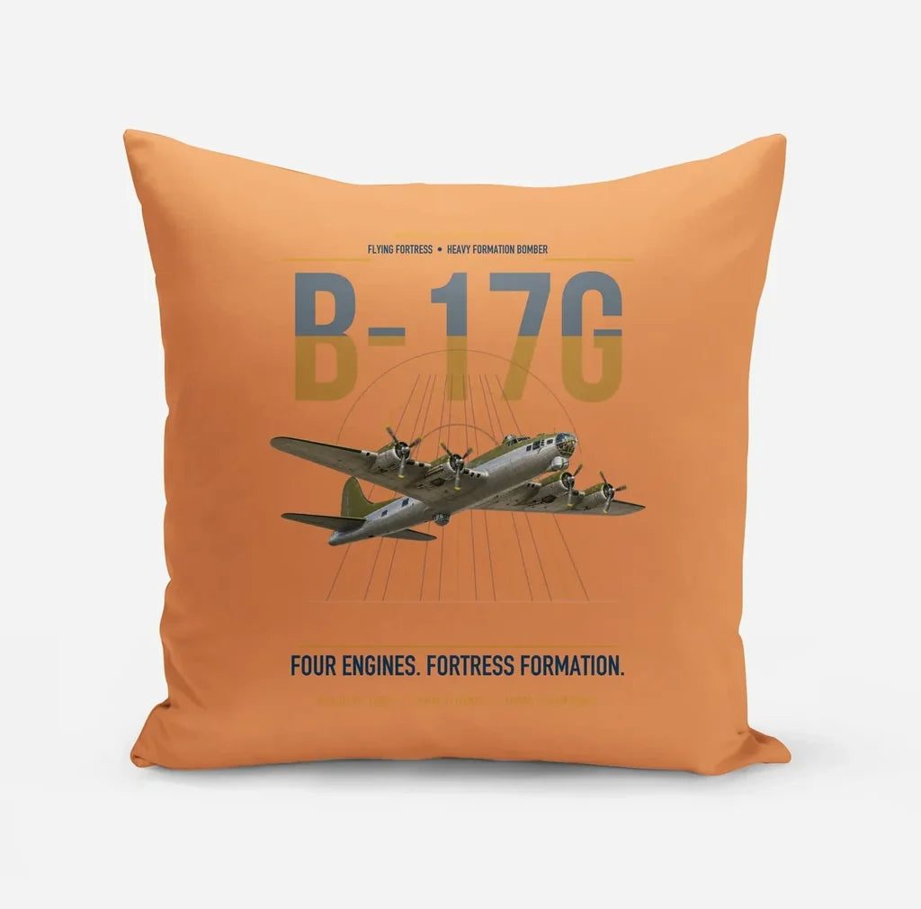 B-17G Flying Fortress design on orange pillow