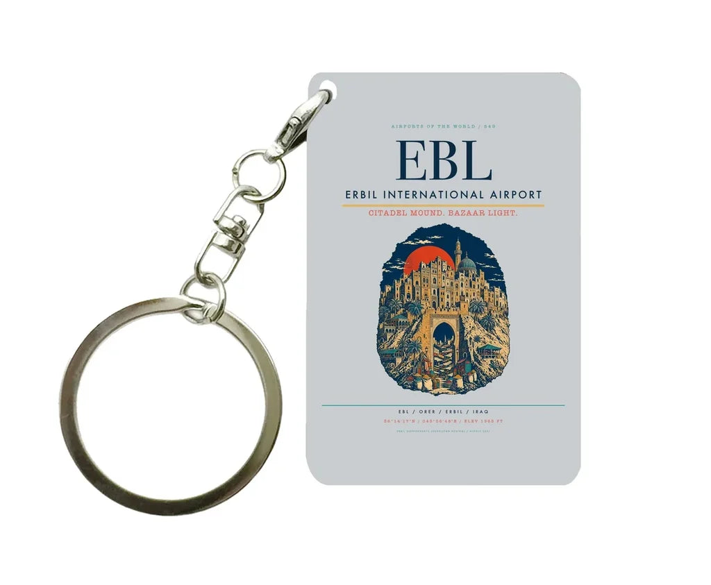 Erbil International Airport EBL Key Chain design on light gray key chain