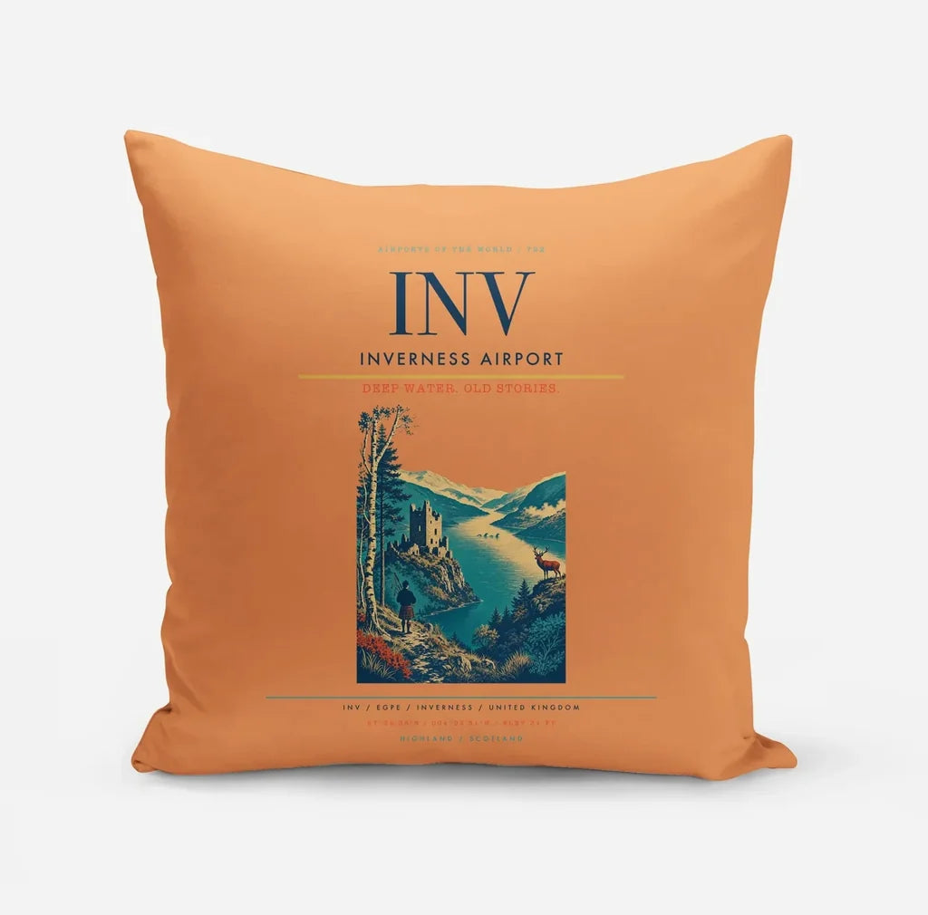 Inverness Airport (INV) design on orange pillow