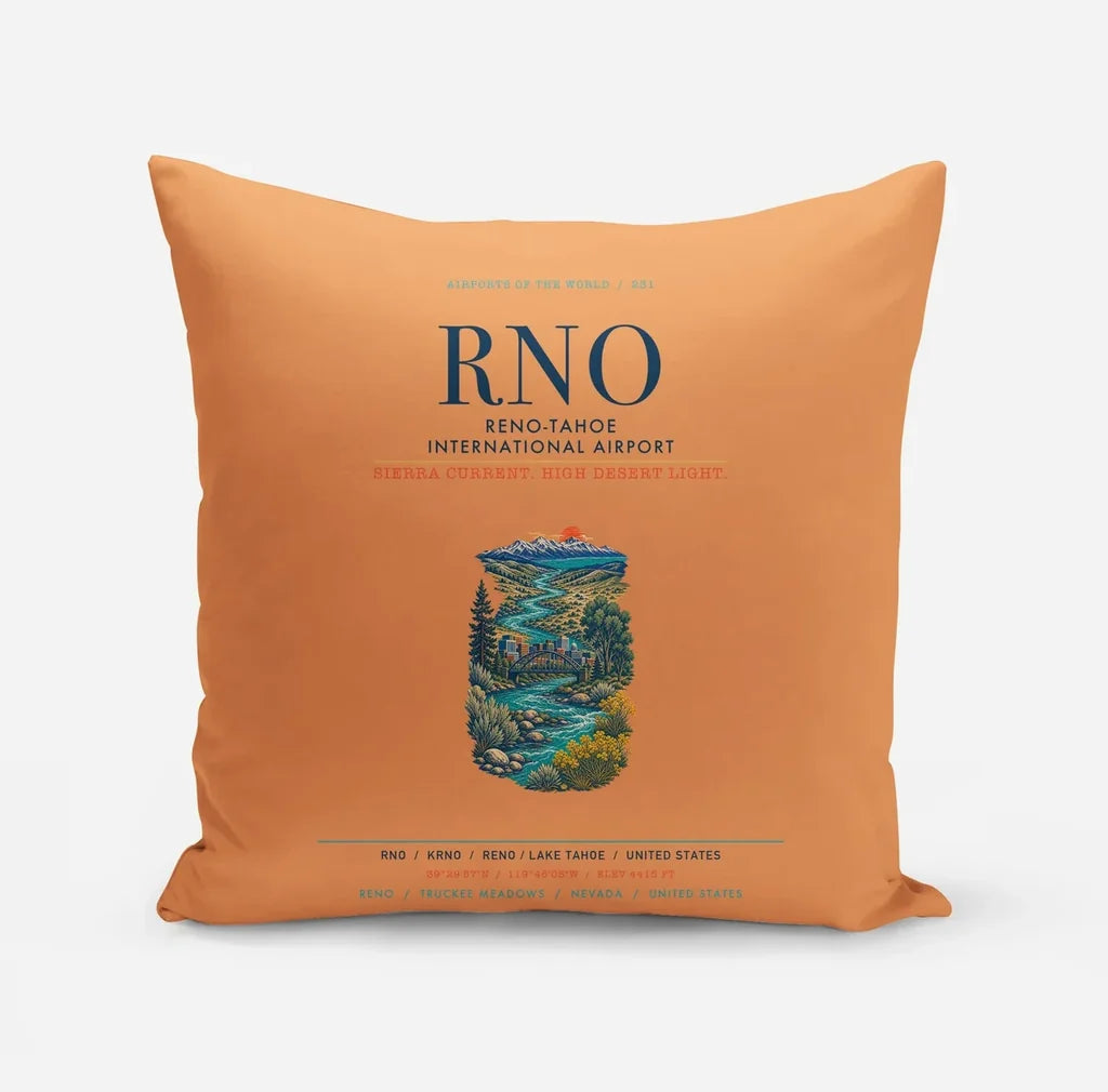 Reno-Tahoe International Airport (RNO) design on orange pillow