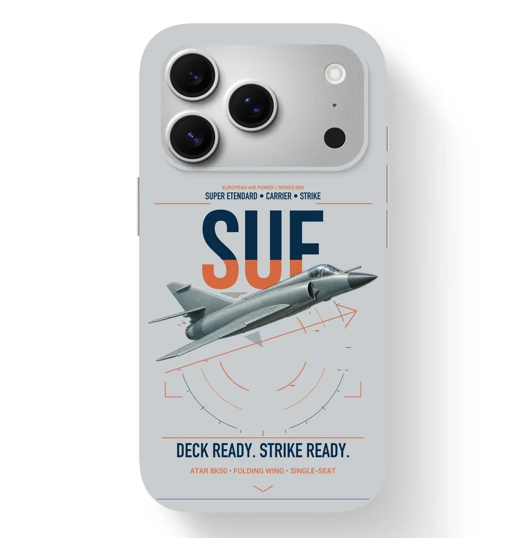 Dassault Super Étendard design on light gray magsafe iphone case, for iPhone 17 Pro