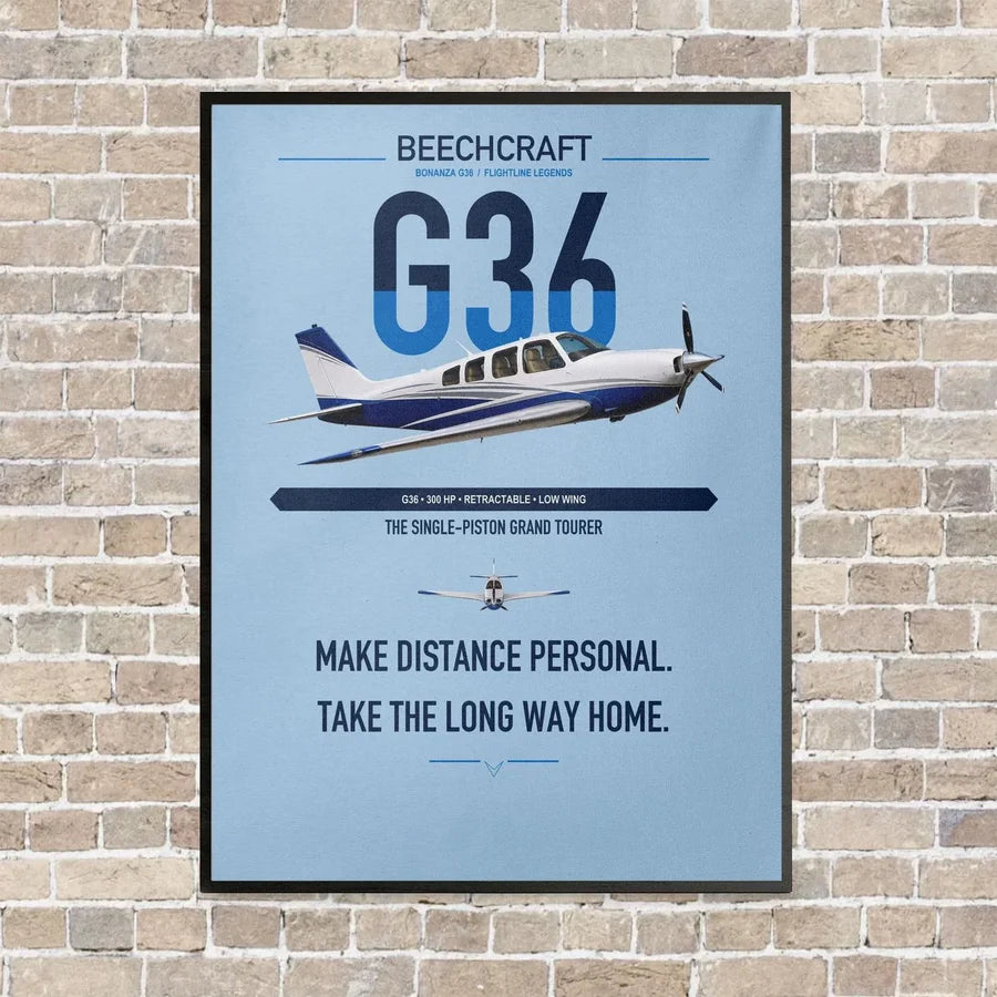 Beechcraft Bonanza G36 vertical canvas print - framed - light blue background